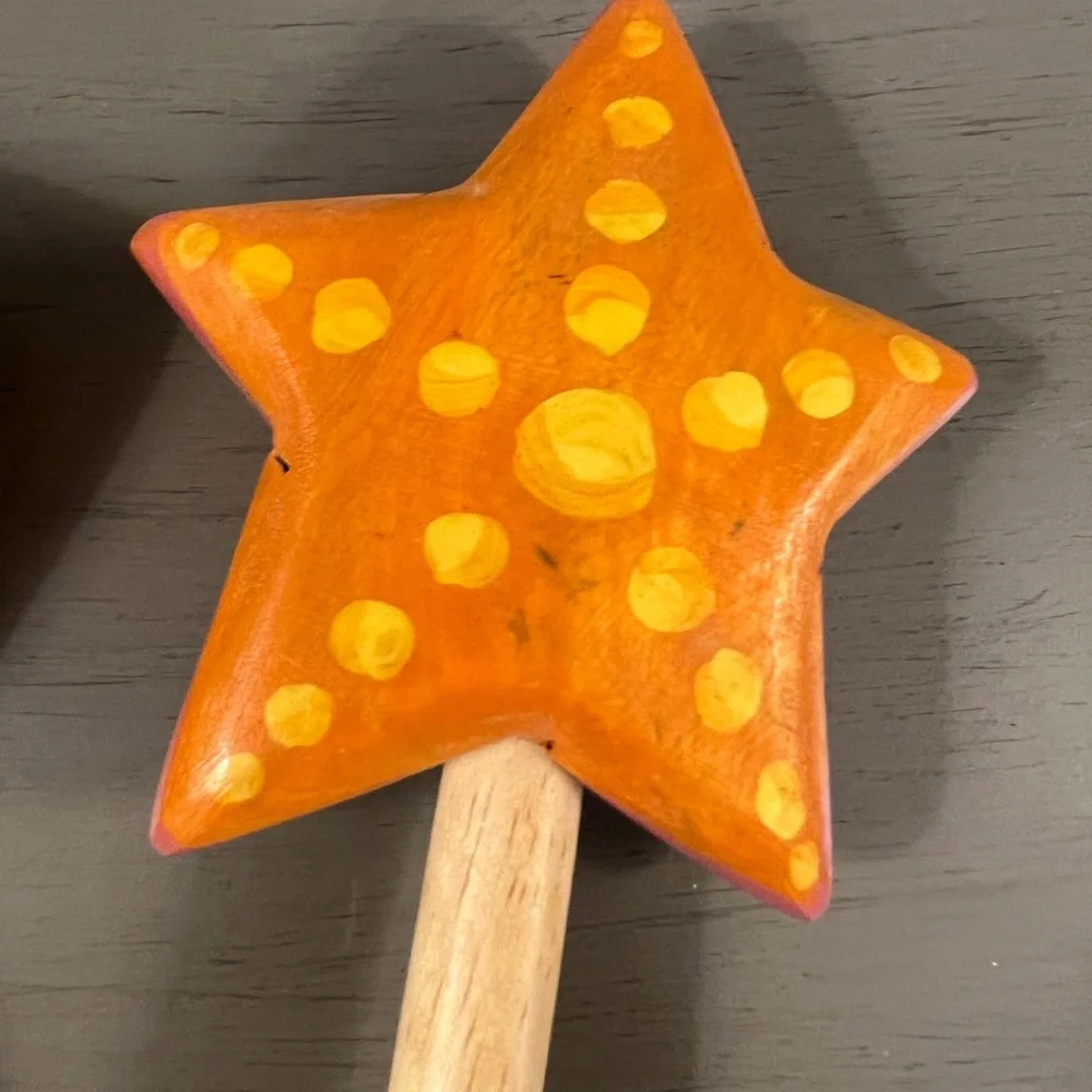 Wooden Fish & Starfish Salad Serving Utensils Wooden Handle Spoon Fork